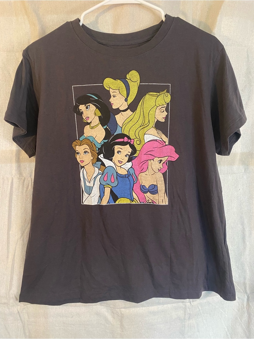 Disney Princesses Charcoal Gray Tee with Vintage Classic Princess Print